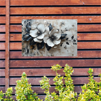 Abstract minimalistisch bloemenontwerp in zwart-wit tuinposter