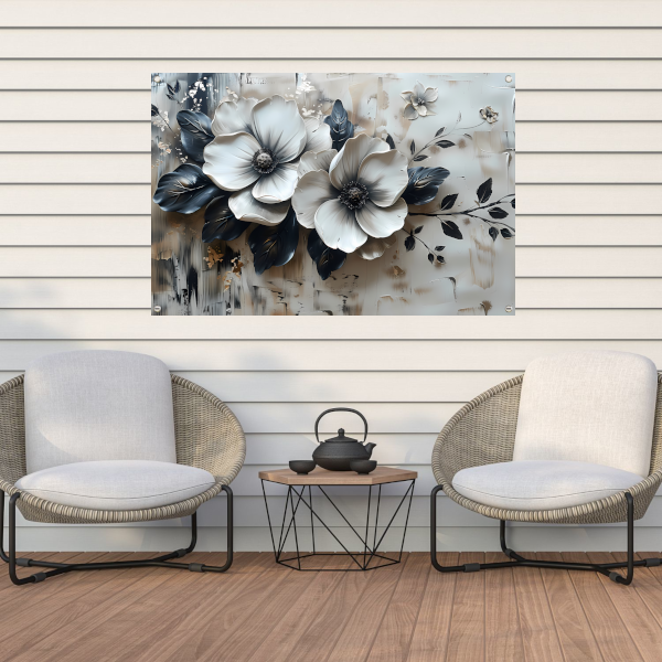 Abstract minimalistisch bloemenontwerp in zwart-wit tuinposter