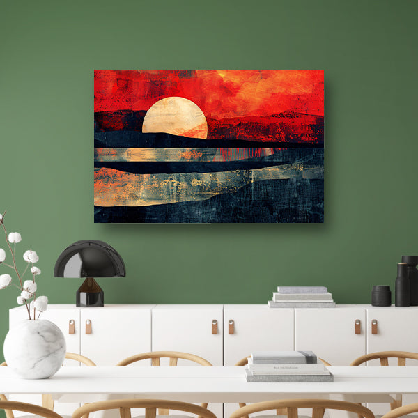 Abstracte kleurrijke zonsondergang op bergen canvas