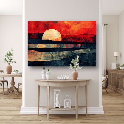 Abstracte kleurrijke zonsondergang op bergen canvas