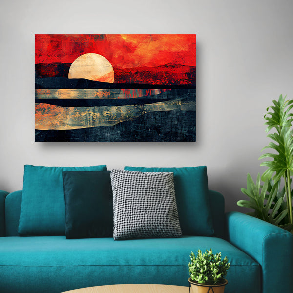Abstracte kleurrijke zonsondergang op bergen canvas