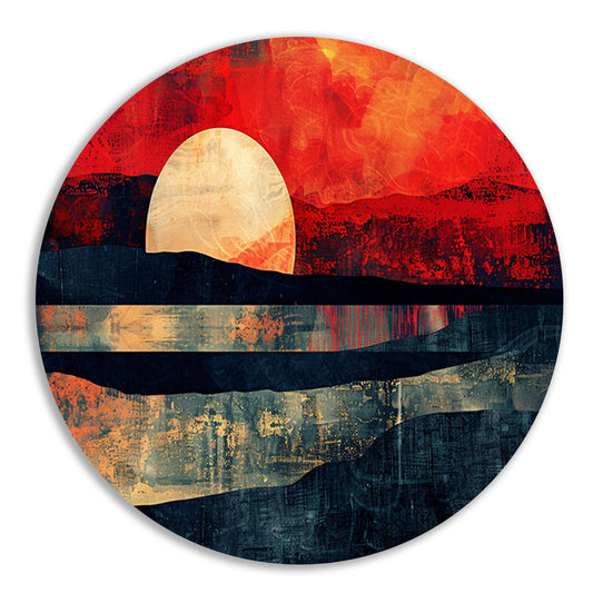 Abstracte kleurrijke zonsondergang op bergen aluminium muurcirkel
