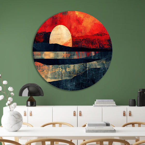 Abstracte kleurrijke zonsondergang op bergen aluminium muurcirkel