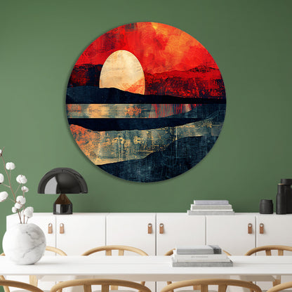 Abstracte kleurrijke zonsondergang op bergen aluminium muurcirkel