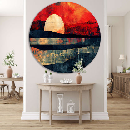 Abstracte kleurrijke zonsondergang op bergen aluminium muurcirkel