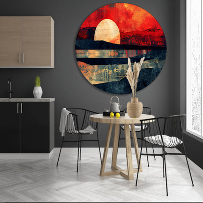 Abstracte kleurrijke zonsondergang op bergen aluminium muurcirkel