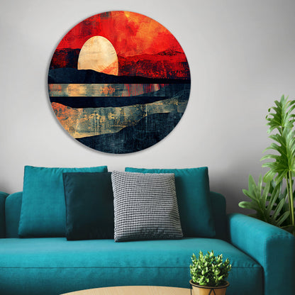 Abstracte kleurrijke zonsondergang op bergen aluminium muurcirkel