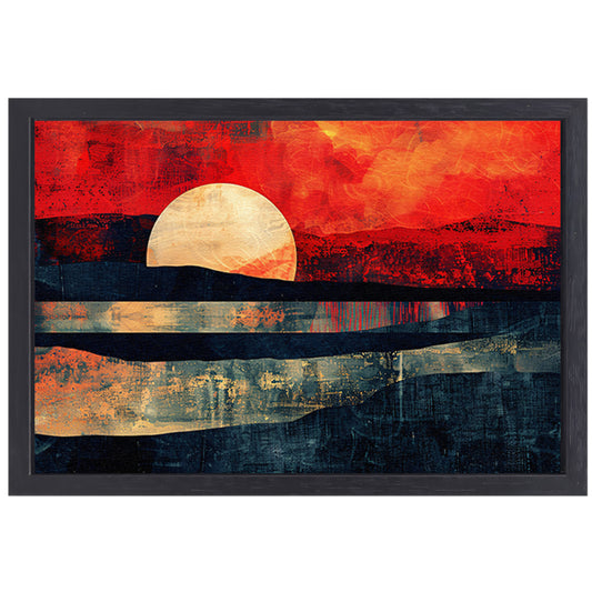 Abstracte kleurrijke zonsondergang op bergen canvas met baklijst