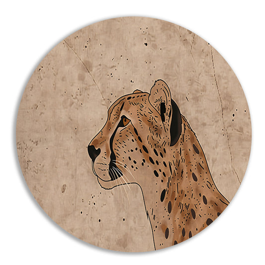 Cheeta kunstwerk met sepia achtergrond aluminium muurcirkel