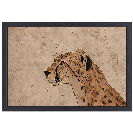 Cheeta kunstwerk met sepia achtergrond canvas met baklijst