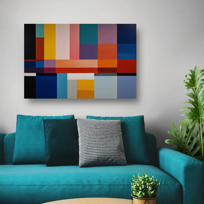 Abstracte Geometrie in Primaire Kleuren canvas met baklijst
