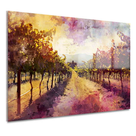 Avondgloed over kleurrijke wijngaard bergen acrylglas