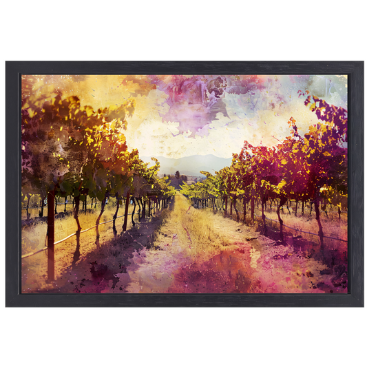 Avondgloed over kleurrijke wijngaard bergen canvas met baklijst
