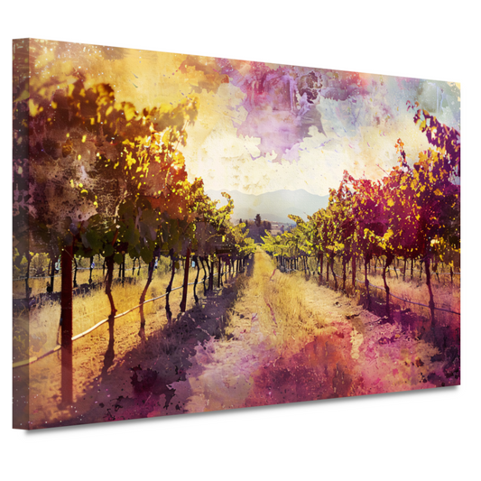 Avondgloed over kleurrijke wijngaard bergen canvas