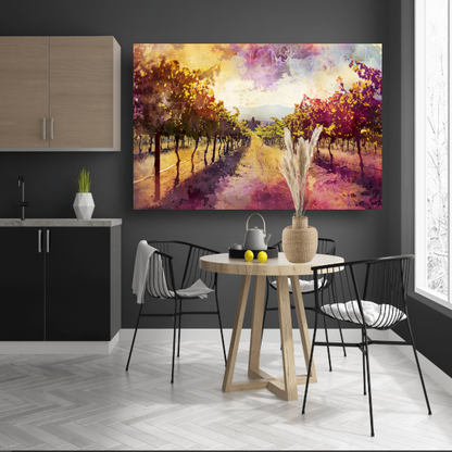 Avondgloed over kleurrijke wijngaard bergen canvas