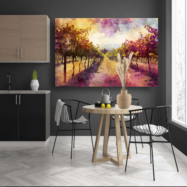 Avondgloed over kleurrijke wijngaard bergen acrylglas