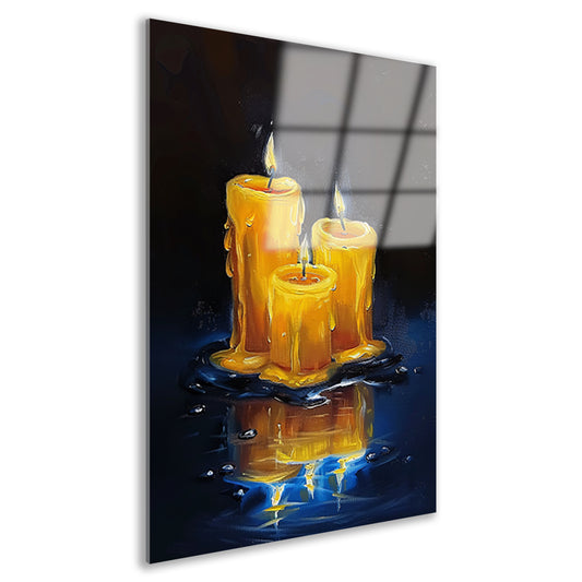 Realistisch schilderij van brandende kaarsen acrylglas