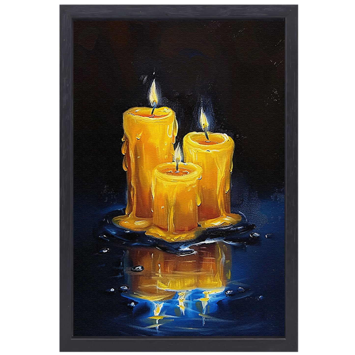 Realistisch schilderij van brandende kaarsen canvas met baklijst