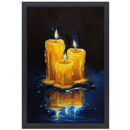 Realistisch schilderij van brandende kaarsen canvas met baklijst