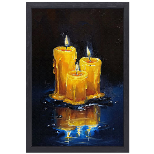 Realistisch schilderij van brandende kaarsen canvas met baklijst