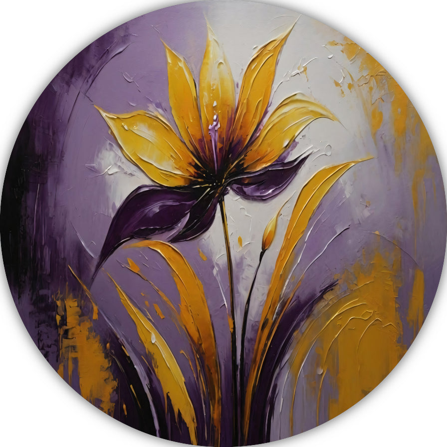 Abstracte Impasto Bloem in Paarse Schakeringen aluminium muurcirkel