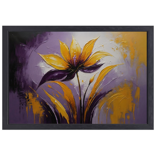 Abstracte Impasto Bloem in Paarse Schakeringen canvas met baklijst