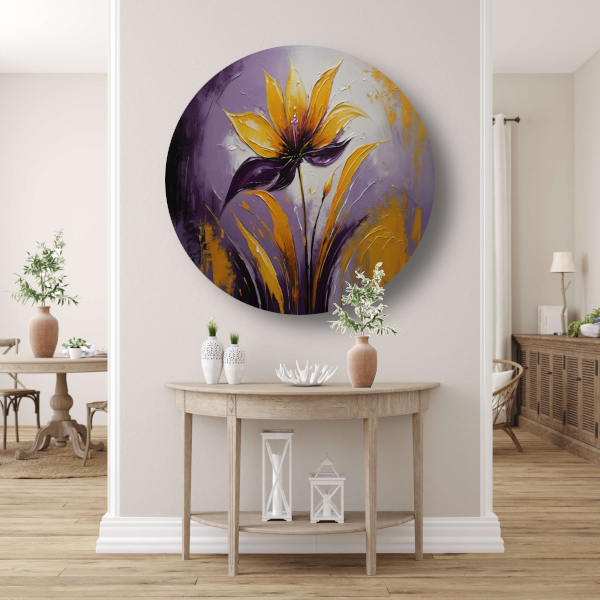 Abstracte Impasto Bloem in Paarse Schakeringen forex muurcirkel