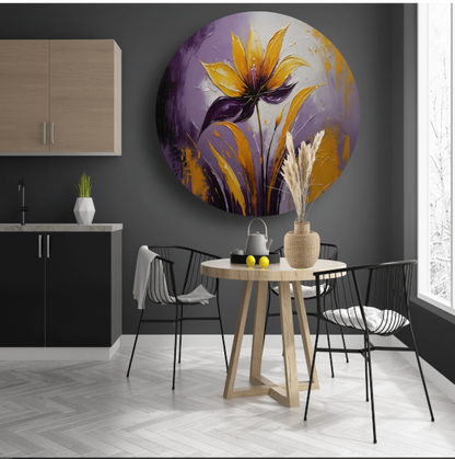 Abstracte Impasto Bloem in Paarse Schakeringen forex muurcirkel