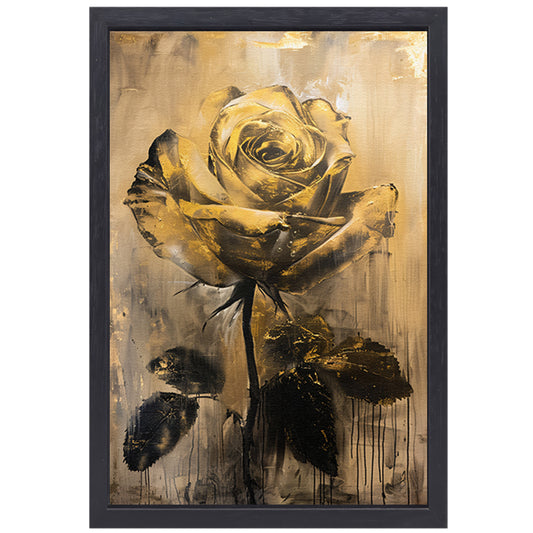 Abstracte Gouden Roos op Beige Achtergrond canvas met baklijst