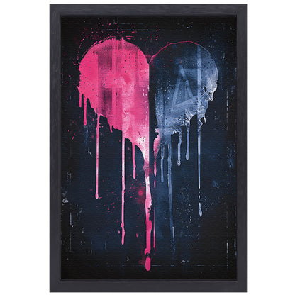 Abstract Gebroken Hart met Druipende Verf canvas met baklijst