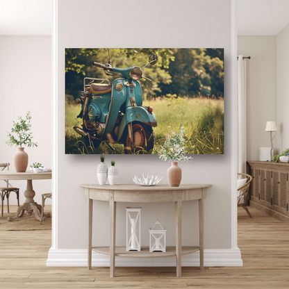 Minimalistische Scooter in Grasveld poster