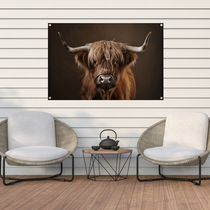 Schotse hooglander met statige blik tuinposter