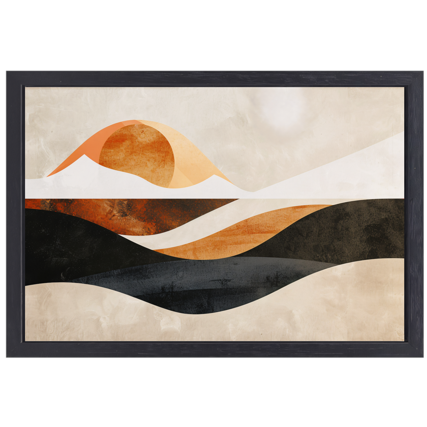 Golvende Abstractie in Warme Aardekleuren canvas met baklijst