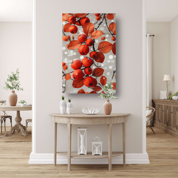 Rode appels met sneeuw aan tak canvas