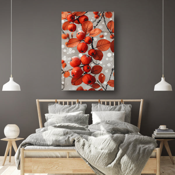 Rode appels met sneeuw aan tak canvas