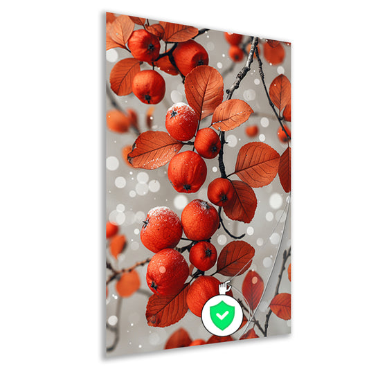 Rode appels met sneeuw aan tak poster