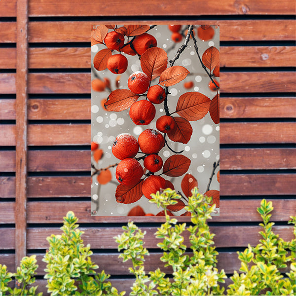 Rode appels met sneeuw aan tak tuinposter