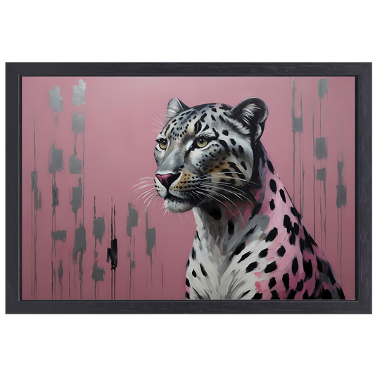 Elegante luipaard op minimalistische roze achtergrond canvas met baklijst