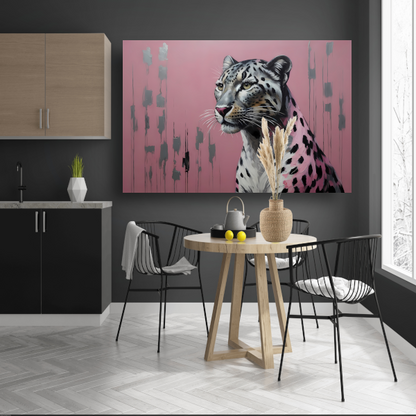 Elegante luipaard op minimalistische roze achtergrond canvas