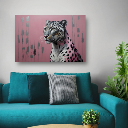 Elegante luipaard op minimalistische roze achtergrond canvas