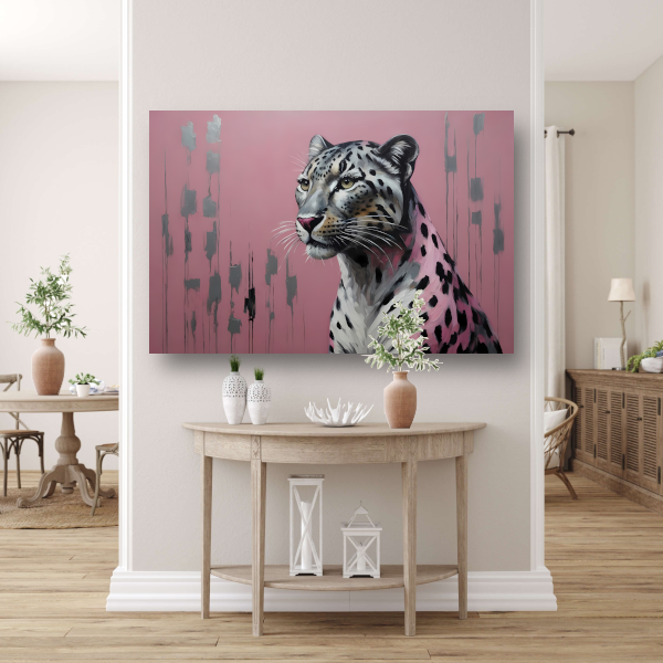 Elegante luipaard op minimalistische roze achtergrond acrylglas