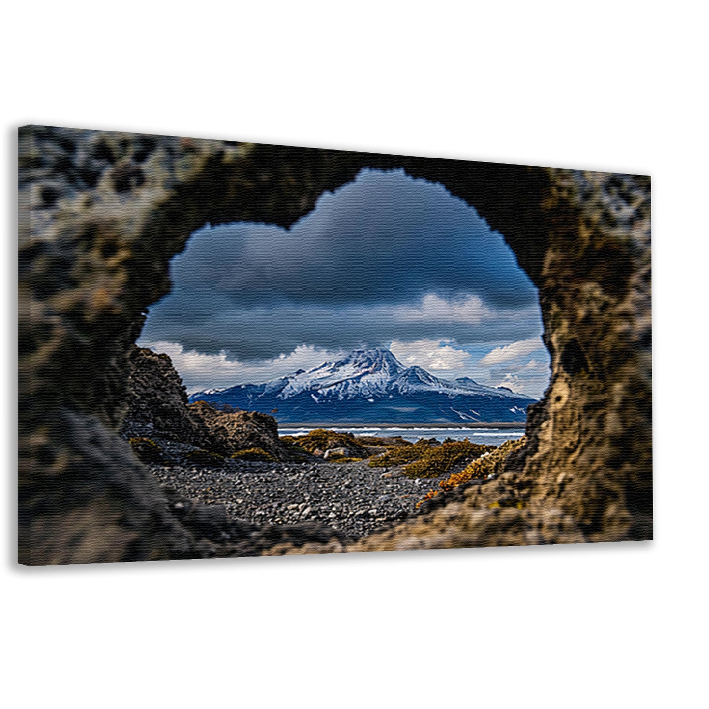 Prachtig uitzicht op vulkaan door rotsopening canvas