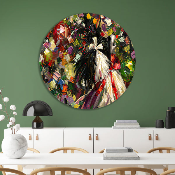 Abstracte kleurrijke hond in expressieve stijl aluminium muurcirkel