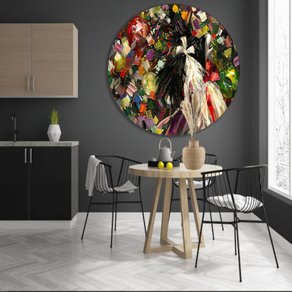 Abstracte kleurrijke hond in expressieve stijl aluminium muurcirkel