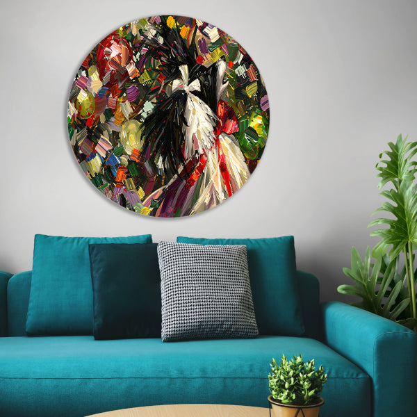 Abstracte kleurrijke hond in expressieve stijl aluminium muurcirkel