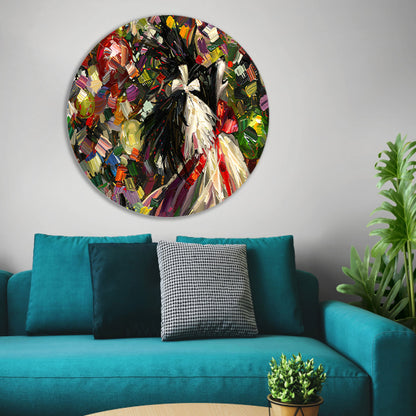 Abstracte kleurrijke hond in expressieve stijl aluminium muurcirkel