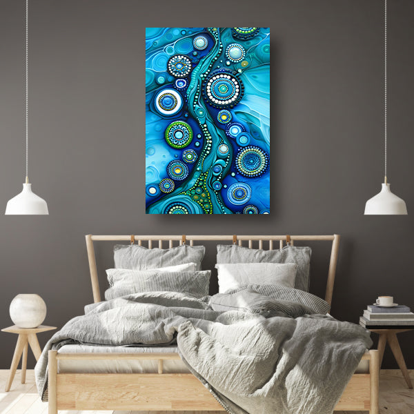 Abstracte kleurrijke cirkelvormige kunstcompositie canvas met baklijst