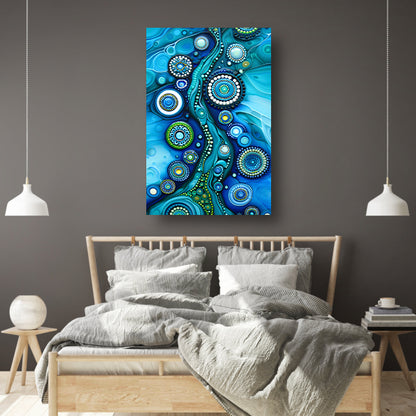 Abstracte kleurrijke cirkelvormige kunstcompositie canvas met baklijst