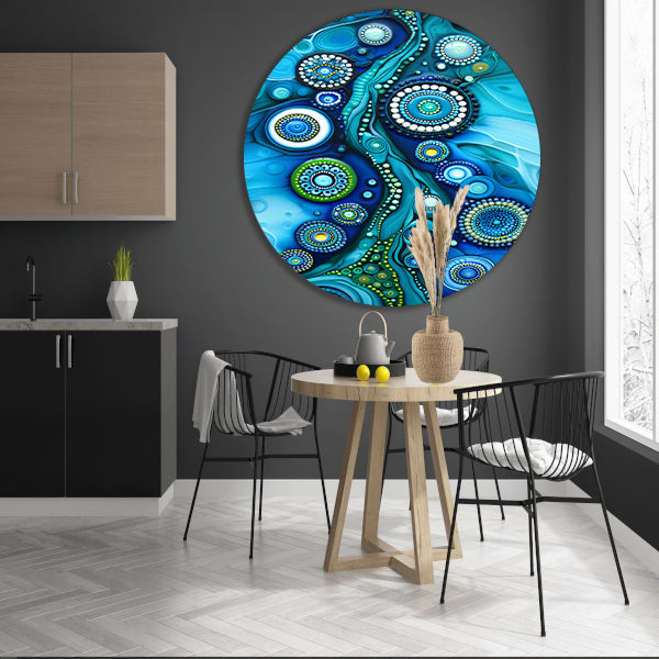 Abstracte kleurrijke cirkelvormige kunstcompositie aluminium muurcirkel