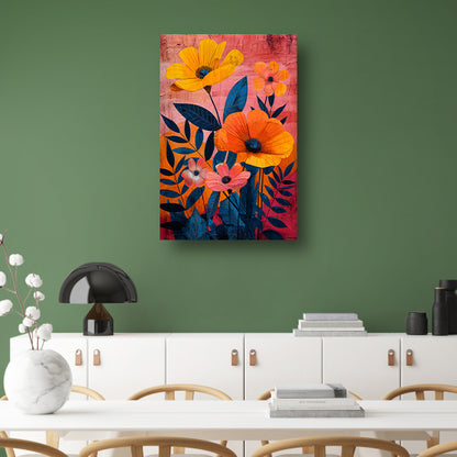 Moderne kunst met kleurrijke bloemen en bladeren canvas